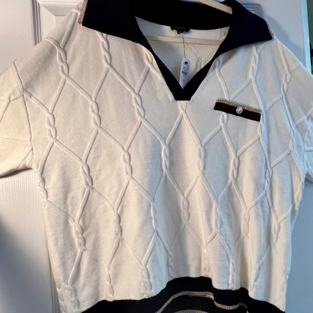 Talbots Lattice Cable Johnny Collar Sweater - 2X